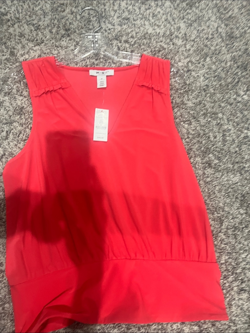 White House Black Market Red V-Neck Pleated Shoulder Camisole